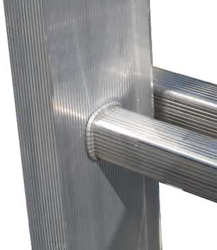 Scala in alluminio verticale con base e piano di lavoro allungabile con argano 2 x 16 piolo in alluminio a doppia bordatura