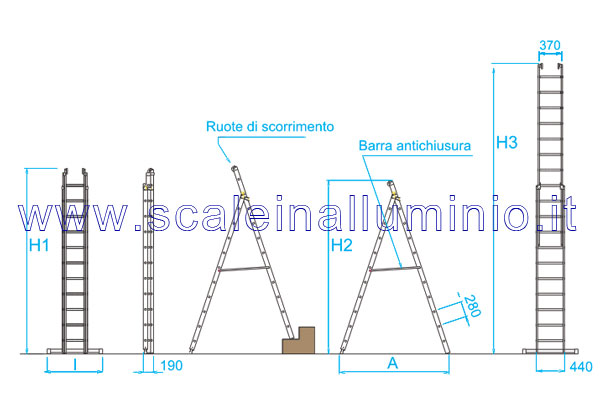 Scale telescopiche in acciaio misure