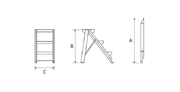 Sgabelli in alluminio professionali 3 gradini - legenda misure