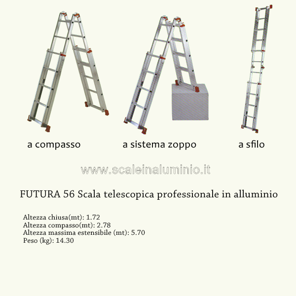 Scala telescopica 4 + 4 gradini in alluminio max 100 kg