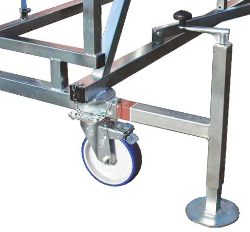 Scala in alluminio verticale con base e piano di lavoro allungabile con argano 2 x 16 - stabilizzatori a vite
