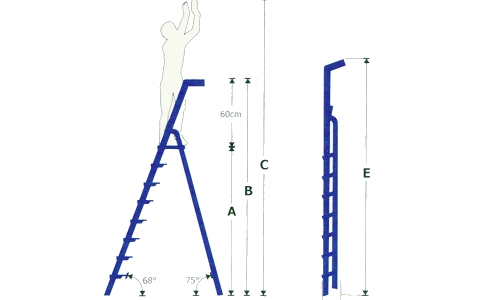 Scala in alluminio salita singola - legenda misure