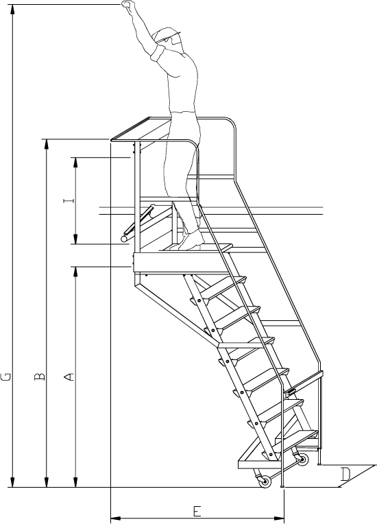 Scala in alluminio con ganci - legenda misure