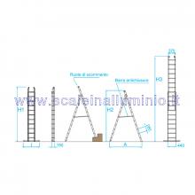 Scala componibile multiposizione in alluminio 2 x 14 misure