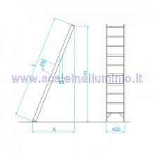 Scala per soppalchi in alluminio 450 mm. 16 gradini senza prolunga misure
