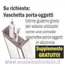 Scala per soppalchi in alluminio 450 mm. 16 gradini senza prolunga - su richiesta vaschetta porta oggetti