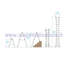 Scala telescopica in acciaio 4+3 - misure