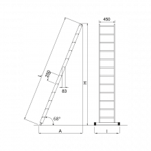 Scala per soppalchi in alluminio 450 mm 11 gradini senza prolunga misure