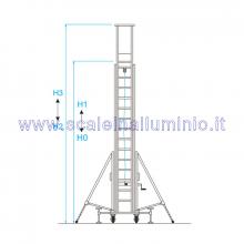Scala in alluminio verticale con base e piano di lavoro allungabile con argano 2 x 12 - misure