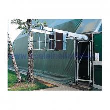 Scala in alluminio verticale con base e piano di lavoro allungabile con argano 2 x 12 - ripiegata per il passaggio attraverso le porte