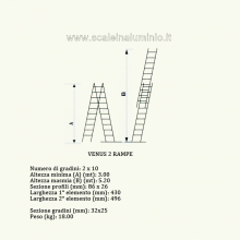 Scala componibile in alluminio professionale 2 rampe 10 gradini misure