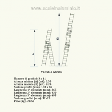 Scala componibile professionale in alluminio 3 rampe 11 gradini misure