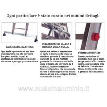 Scala in alluminio con fune professionale 3 rampe x 16 gradini part
