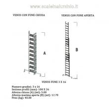 Scala in alluminio con fune professionale 3 rampe x 16 gradini misure