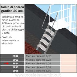 Scala di sbarco gradino 20 cm H. piano 1.04 mt. per scale modulari con gabbia 