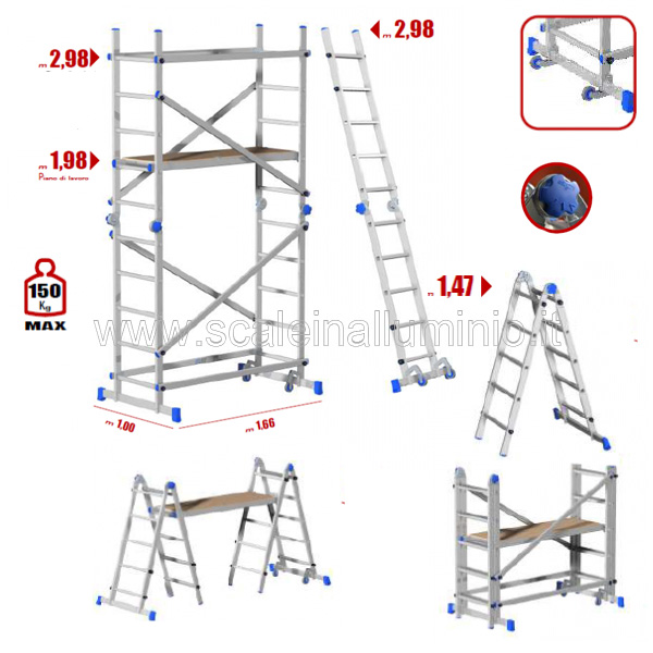 Compra Trabattello Mobile In Alluminio Altezza Massima 3 Metri. Scala  Doppia, Scaletta, Scala Professionale, Scala Telescopica, all'ingrosso