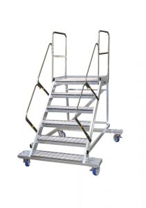 Scala a castello ikaro con 4 ruote da 150 mm sbarco frontale